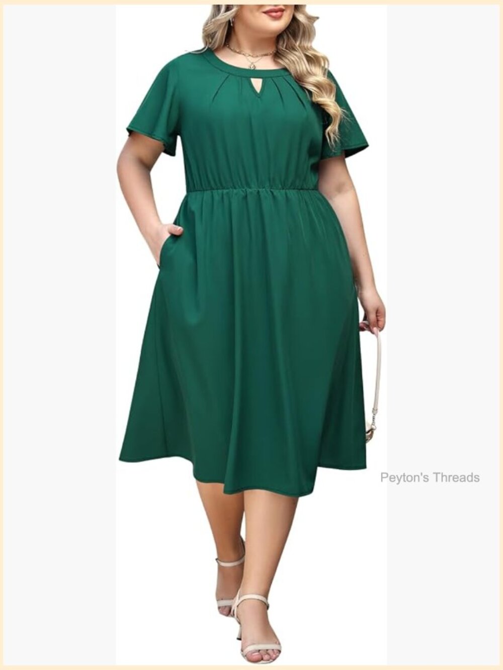 Plus Size Midi Dress Flutter Sleeve A-Line with Pockets Work Office Outfit